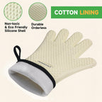 GEEKHOM BBQ Gloves Heat Resistant Oven Mitts - Silicone Grilling Gloves with 14" Long Arm Protection - Waterproof Pot Holder Non-Slip for Men & Women, Kitchen Cooking, Baking, Camping, Beige