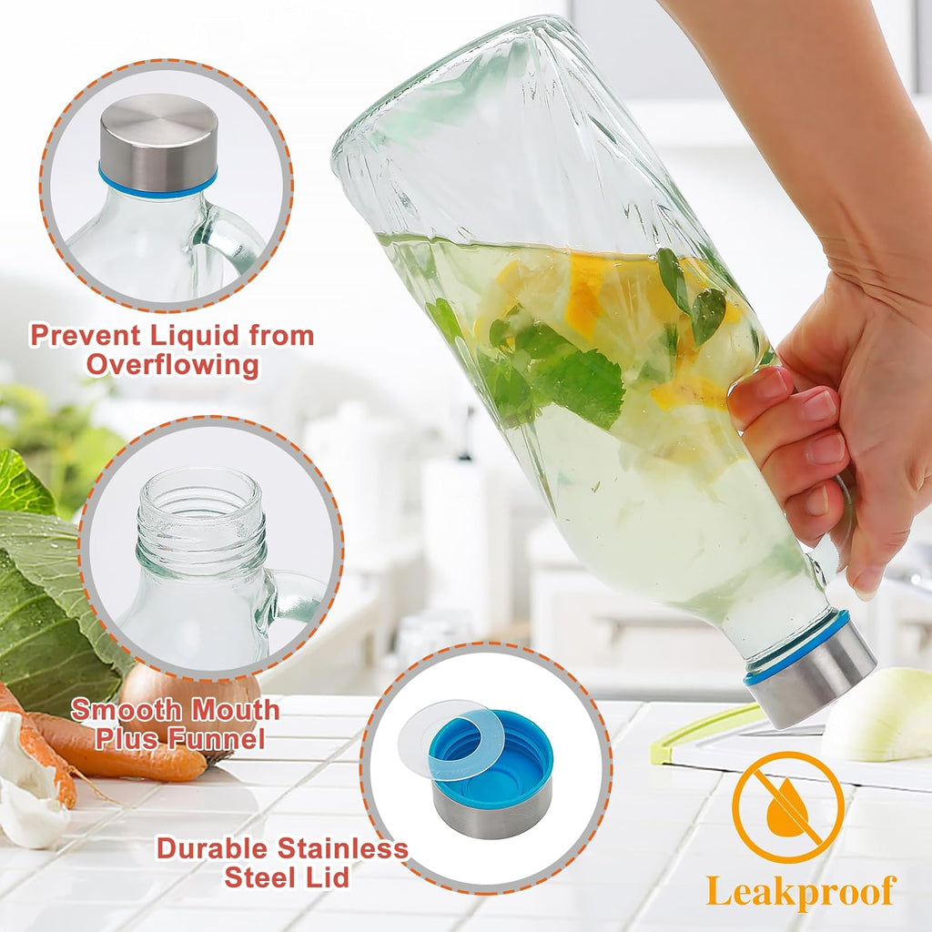 2 Pack 36oz Clear Glass Pitchers with Lids and Handles,Coffee Carafe Beverage Serveware,Water Jug for Making Tea and Juice