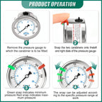 0-300PSI Stainless Steel Liquid Filled Pressure Gauge, 2.5" Dial Size, 1/4" NPT 316 Stainless Steel Joint, Lower Mount, for Tube, Water Pump, Gas, Liquid (with Range Mark Pointer)