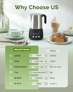 Maestri House Milk Frother, 4-in-1 Electric Milk Steamer and Frother, 16.9OZ 600W Smart Touch Control Hot and Cold Foam Maker, Memory Function for Latte, Cappuccinos, Warm Milk, Hot Chocolate Milk