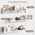 Fun Memories Deep Floating Shelves, 48W x 8D Floating Shelves Set of 2, Wall Mounted Shelf with Metal Brackets, Rustic Wood Wall Shelf for Bathroom, Kitchen and Living Room, White
