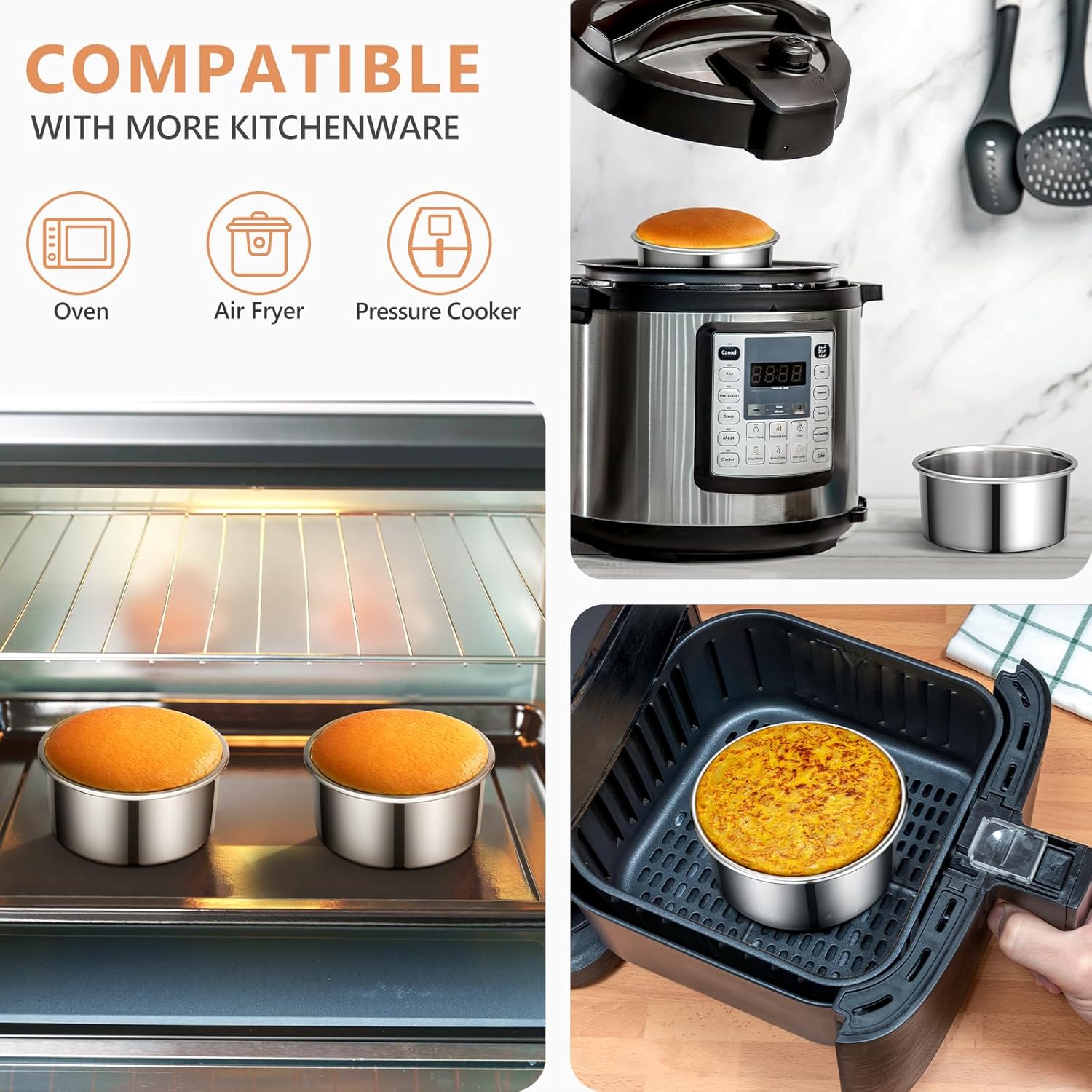 4 Inch Cake Pan Set of 4, Removable Bottom & Easy Releasing Mini Cake Pan, 304 Stainless Steel Round Cake Pan, Leakproof & Nonstick Small Cake Baking Pans, Non-Toxic & Healthy