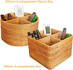i-lan Natural Rattan 4 Compartments Storage Holder Cosmetics Organizer Utensil and Seasoning Bottle Serving Basket for Party(200mm 4-compartment Round Box)