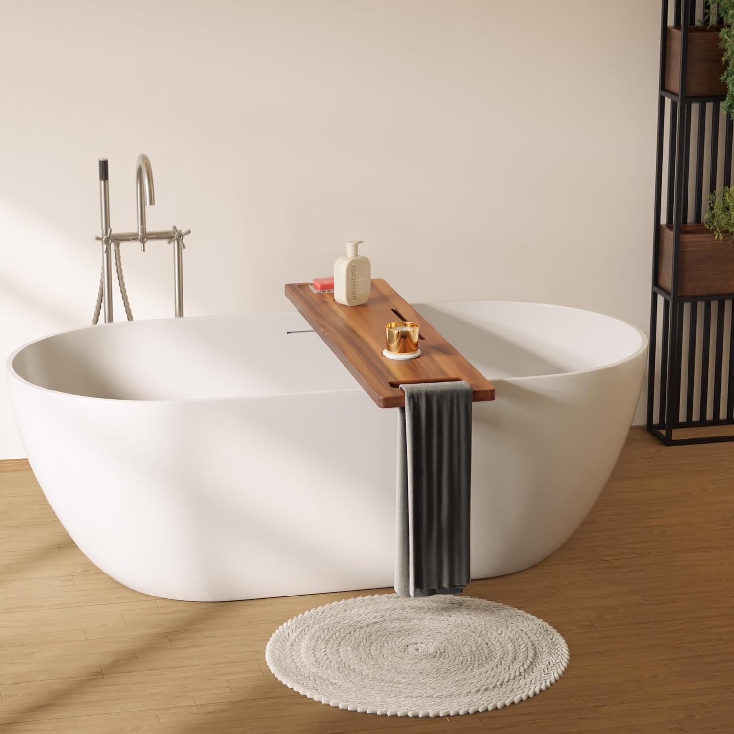 Tinamo Acacia Bathtub Caddy Tray Table | 39 x 9.75 x 2.5 Inch Large Bath Tub Tray Wooden | Anti-Tipping, Sustainable Tub Tray for Bathtub | Bathtub Accessories Holders for Bathtub (Acacia, 39x9.75)
