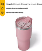 RTIC 30oz Essential Tumbler with Lid, Insulated, Stainless Steel, Metal, Double Wall Vacuum-Insulation, Ceramic Lined, Travel Cup for Iced Coffee, Tea, Hot and Cold Drink, Dusty Rose