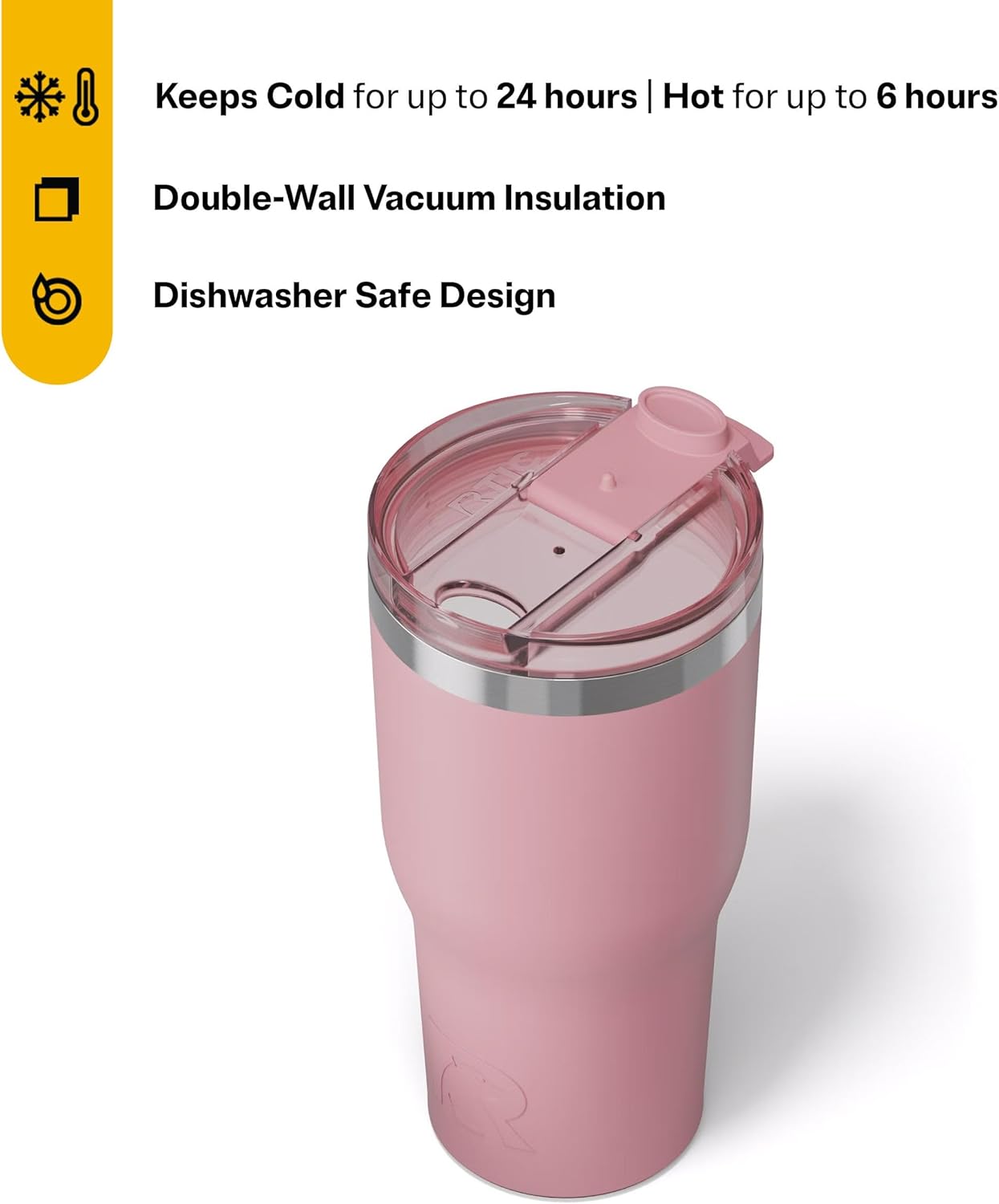 RTIC 30oz Essential Tumbler with Lid, Insulated, Stainless Steel, Metal, Double Wall Vacuum-Insulation, Ceramic Lined, Travel Cup for Iced Coffee, Tea, Hot and Cold Drink, Dusty Rose