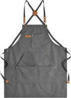 Canvas Aprons for Men Chef Apron, Work Apron with Large Pockets - 16oz Heavy Duty Cross Back, BBQ, Cooking