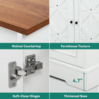 YITAHOME Sideboard Buffet Cabinet with Storage, 59" Buffet Storage with 4 Doors, Modern Farmhouse Coffee Bar Station Wood Kitchen Table with Adjustable Shelves for Kitchen, Living Room (White)