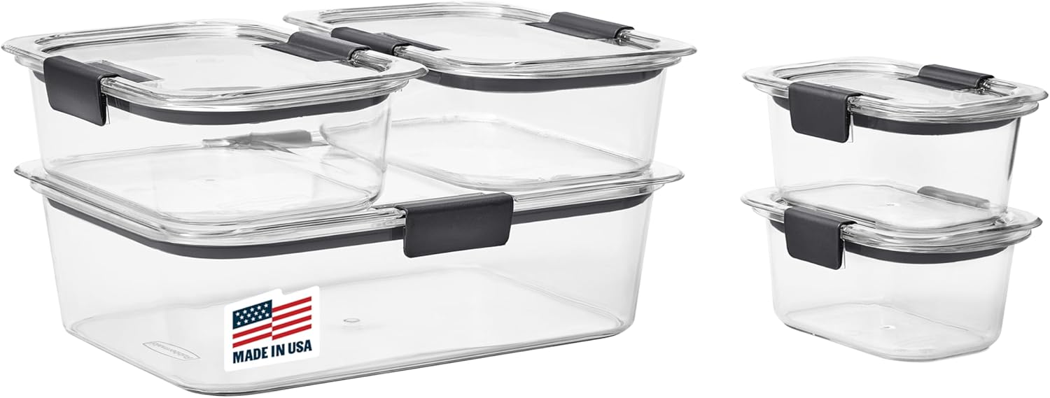 Rubbermaid Brilliance Food Storage Containers, Set of 5 (10 Pieces), BPA-Free, Leak-Proof, Clear