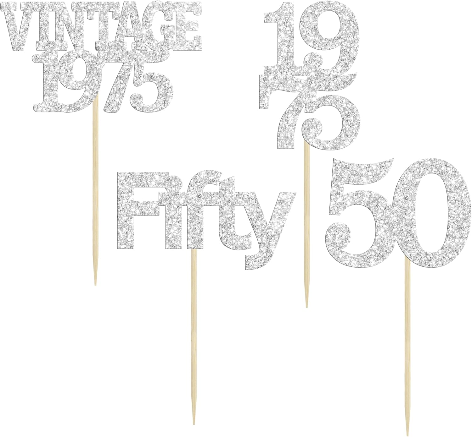Gyufise 24Pcs 50th Birthday Cupcake Toppers Cheers to 50 Fabulous Fifty Vintage 1975 Cupcake Picks 50th Birthday Wedding Anniversary Party Cake Decorations Supplies Silver