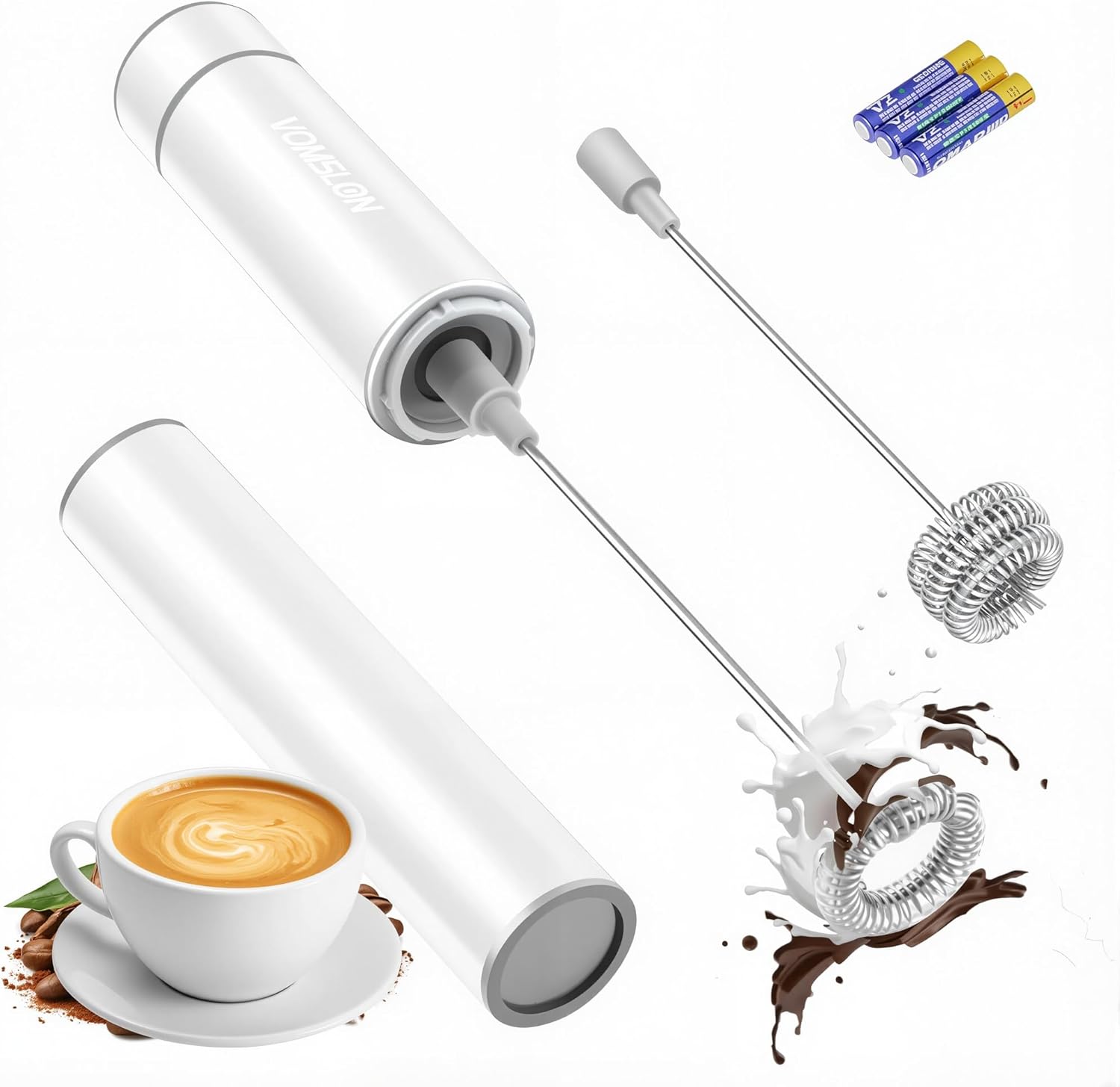 Electric Milk Frother Handheld,Travel Coffee Drink Mixer Batteries Included, 304 Stainless Steel Whisk for latte Cappuccino,Bulletproof Coffee Hot Chocolate,Egg White