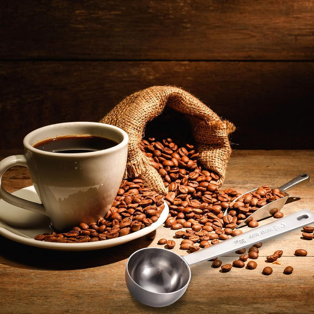 Geiserailie 8 Pieces 2 Tablespoon Scoops with Long Handle, 30 ml Stainless Steel Measuring Spoon for Coffee Milk Fruit Powder, Loose Tea Dry, Spice Jar, Cooking Baking, and Other Dry Goods