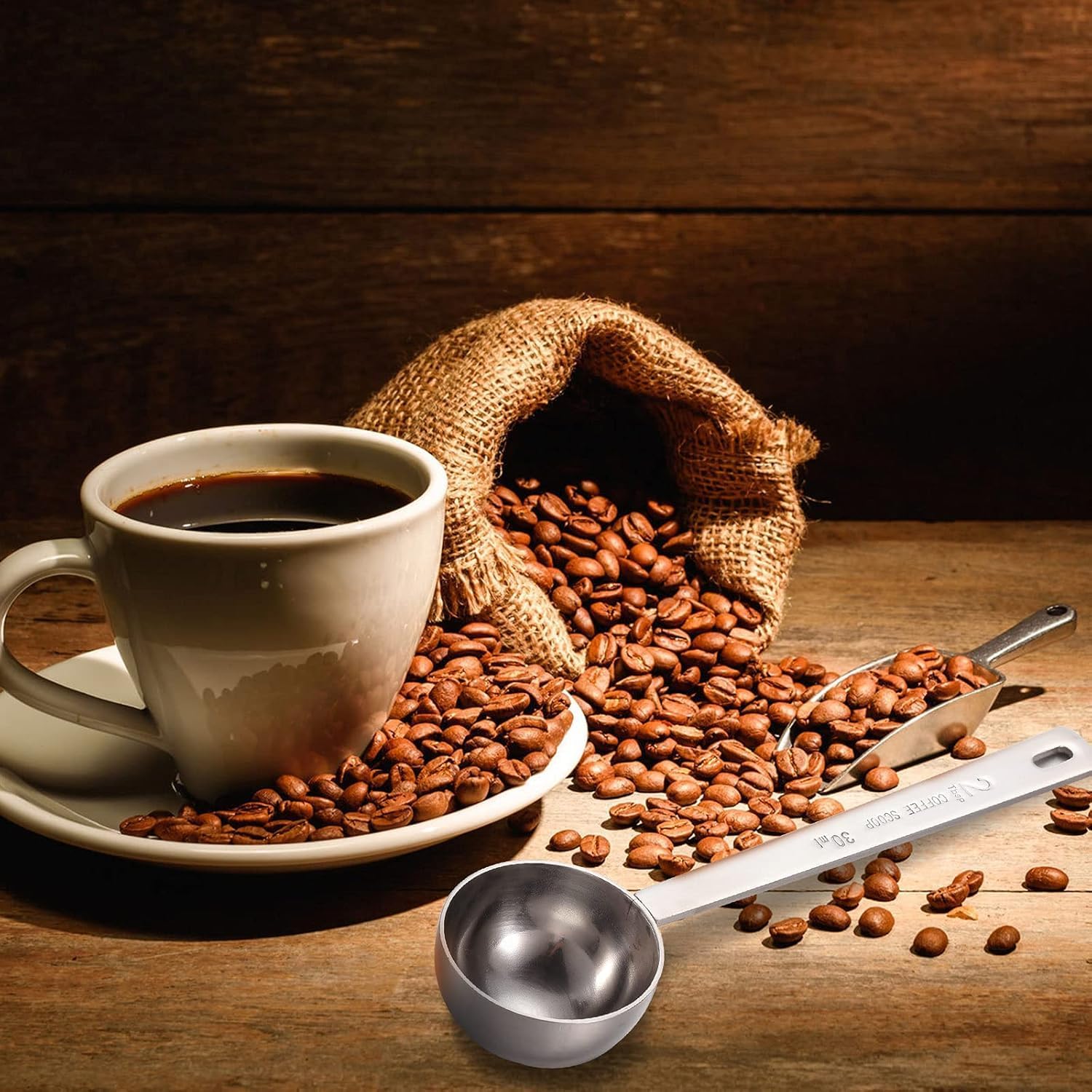 Geiserailie 8 Pieces 2 Tablespoon Scoops with Long Handle, 30 ml Stainless Steel Measuring Spoon for Coffee Milk Fruit Powder, Loose Tea Dry, Spice Jar, Cooking Baking, and Other Dry Goods