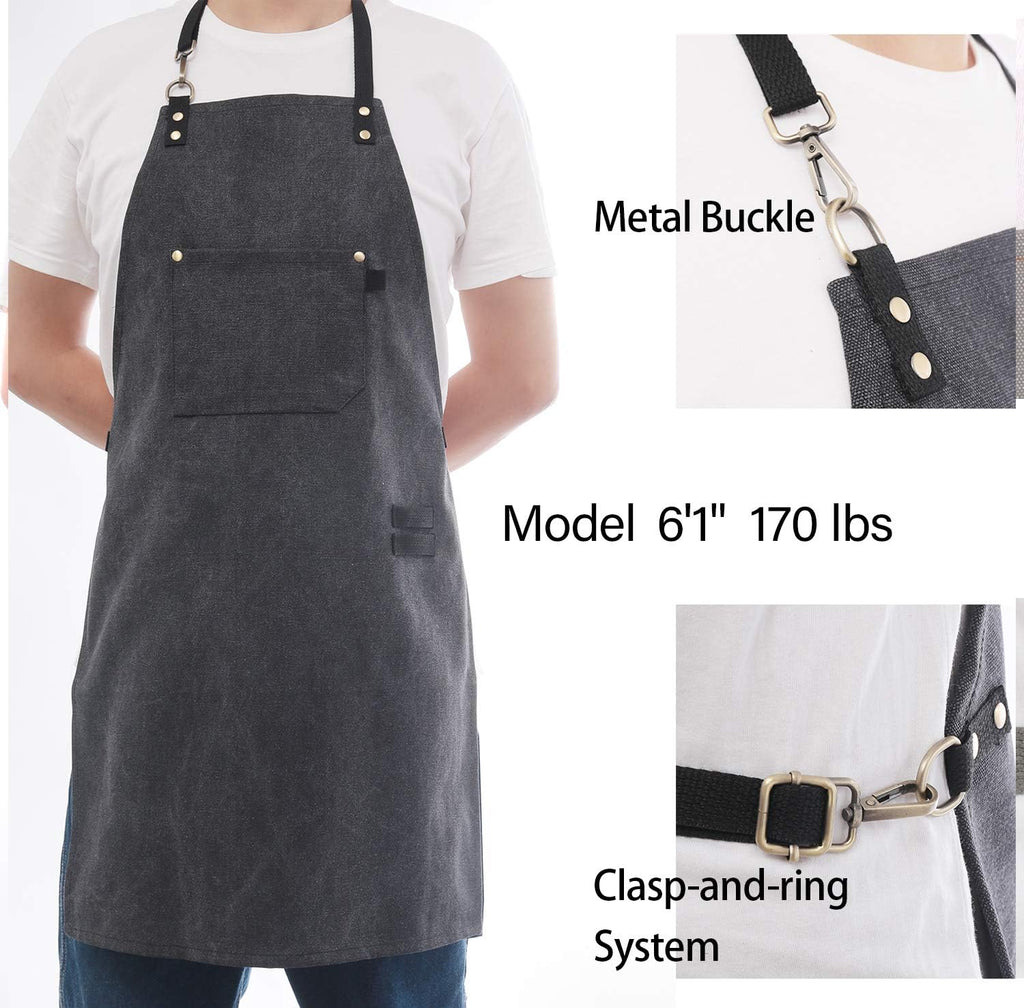No-Tie Canvas Apron Heavy-Duty 16OZ Work Apron with Front Pocket Extra Long Straps Adjustable M–XXL