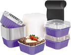 25 Pack Square Mini Cake Pans with Lids,Mini Loaf Pans with Lids,Aluminum Foil Baking Cups,Disposable Ramekins Cupcake Cups,Dessert Cups for Wedding Birthday Party Picnics,5oz (Purple)