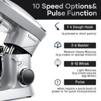 9.5 Qt Stand Mixer, 10-Speed Tilt-Head Food Mixer, Vezzio 660W Kitchen Electric Mixer with Stainless Steel Bowl, Dishwasher-Safe Attachments for Most Home Cooks(Silver)