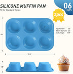 2 Pack 6 Cups Jumbo Muffin Pan with Metal Reinforced Frame Silicone Molds Cupcake Cake Baking Pans Oven Safe Silicone Molds Cookie Muffin Pan Tin Best Baking Sheets Non Toxic Clearance