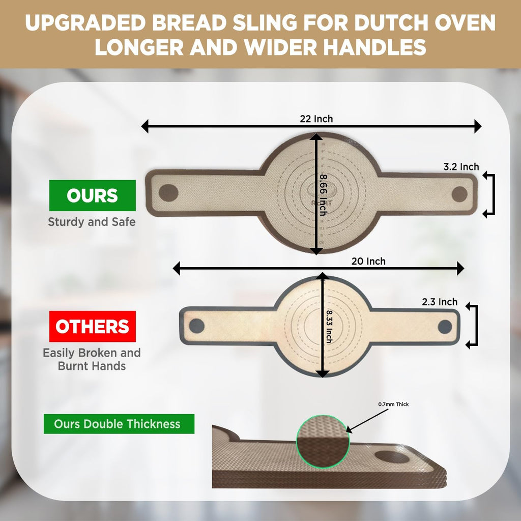 Silicone Bread Sling for Dutch Oven, 2 PC Non-Stick & Easy Clean Reusable Silicone Bread Baking Mat with Long Handles, Easy to Transfer Sourdough Bread + 1 Reusable Bread Bag