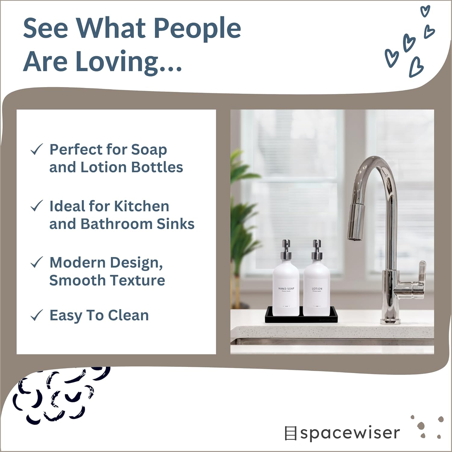 Countertop and Vanity Tray – Small 7.7” Silicone Tray, Soap Dispenser Trays, Bathroom Trays, Kitchen Soap Holder Sink Organizer Counter Caddy for Soaps Bottle Keys, Sponge Holder Dish Black