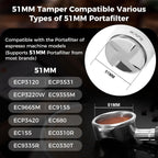 IKAPE Coffee Products, 51mm Coffee Distributor & Hand Tamper, Adjustable Depth Espresso Distributor Fits All 51mm Espresso Portafilter, Compatible with Delonghi Bottomless Portafilter (White)