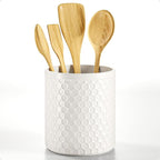 Ceramic Utensil Holder for Kitchen Counter with Anti-Slip Base - 5.5" Round x 6.5" Tall Kitchen Utensil Holder for Countertop - Holds up to 15 Pieces - Cooking Utensils Container - Vase for Utensils