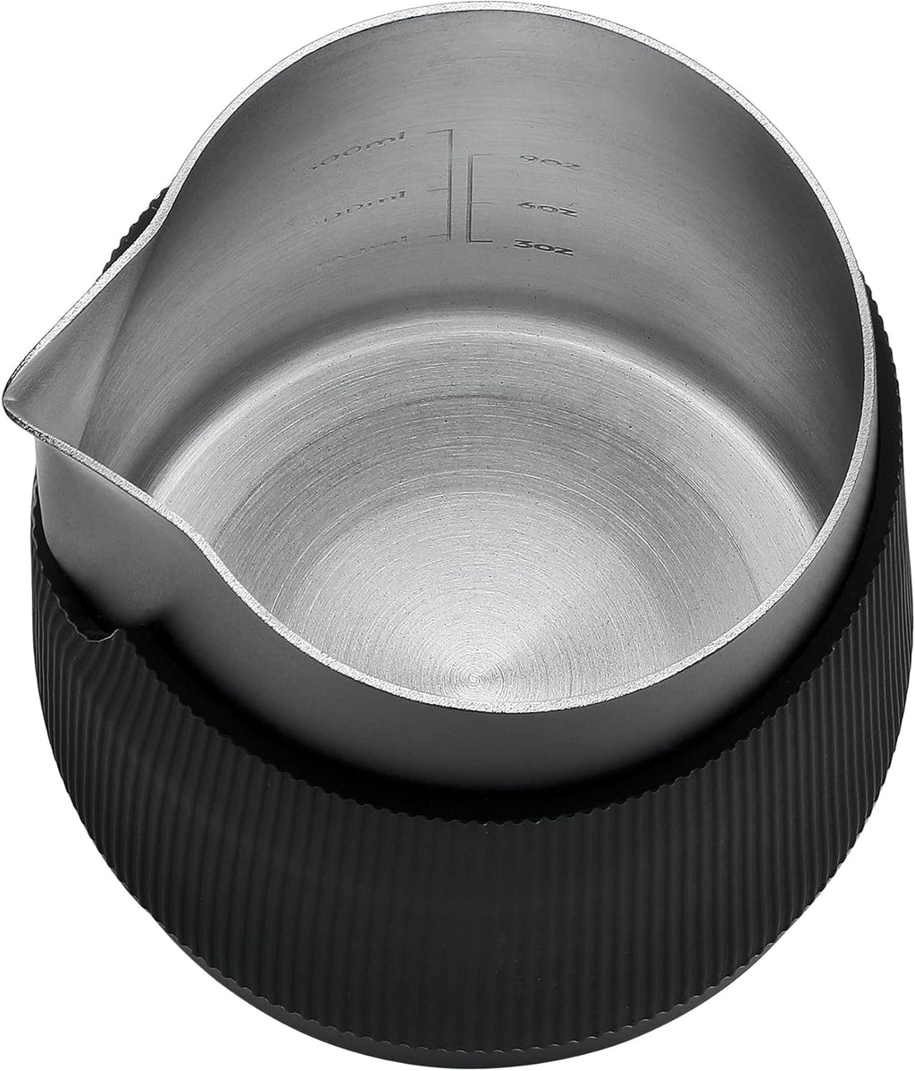 Normcore Handleless Milk Frothing Jug, Milk Pitcher 15.2 oz, Milk Frother Steamer Cup Stainless Steel Espresso Cup, Sharp Spout, Black, 450 ml