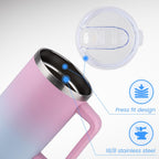 DOMICARE 40 oz Tumbler with Handle and Straw, Stainless Steel Tumbler with Lid and Straw, Reusable Vacuum Insulated Cup, Travel Coffee Mug, Dreamy Pink Blue, 4Pack