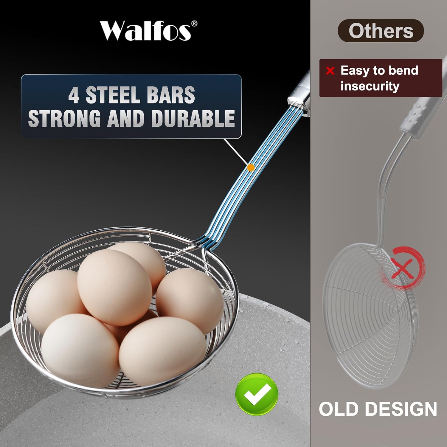 Walfos Spider Strainer - 5.5 Inch Stainless Steel Fryer Scoop, Kitchen Spider Skimmer Strainer With Handle, For Cooking Deep Fryer, Pasta, Spaghetti, Noodle, Vegetables, Egg