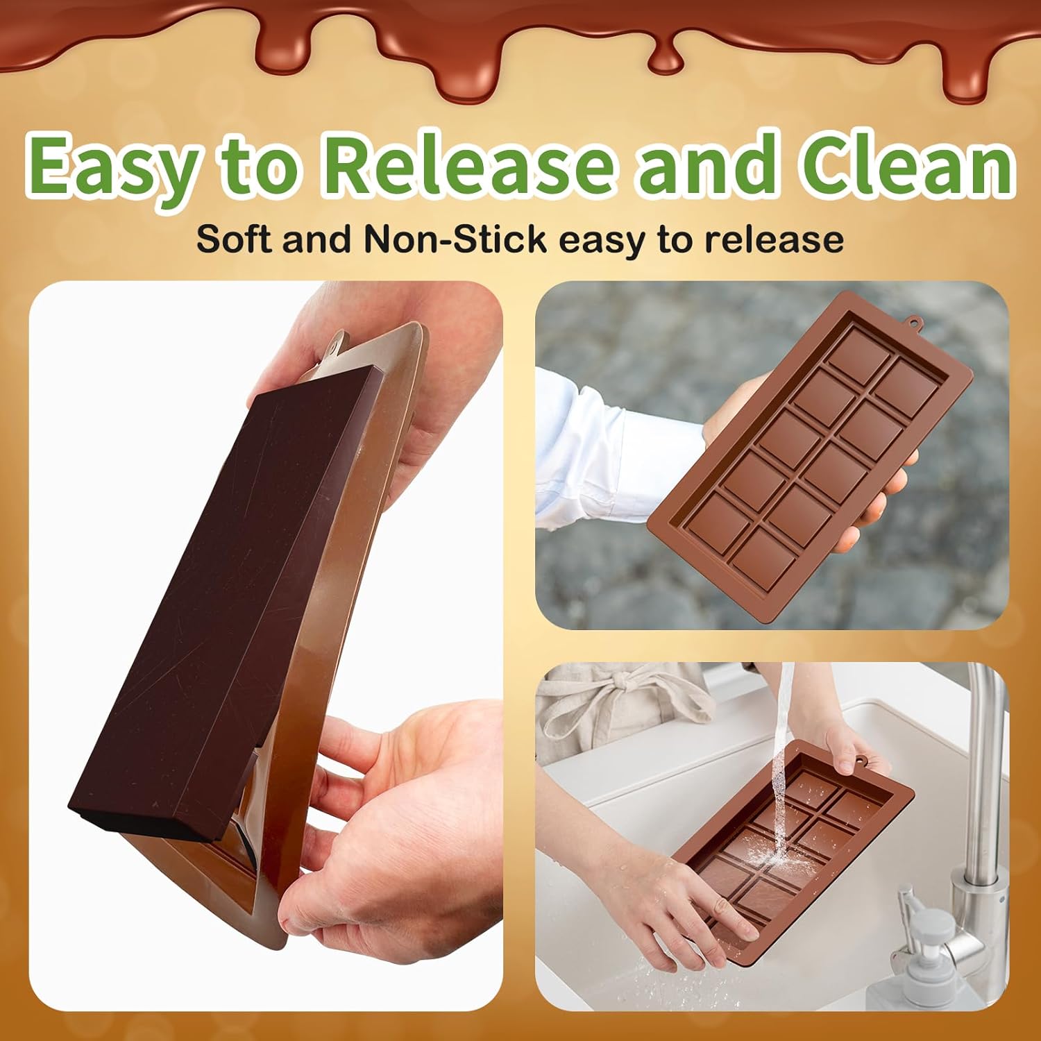 Dubai Chocolate Mold 2 Pack,0.79 Inch Deep Large and Thick Silicone Chocolate Bar Molds and scraper for Stuffed Bar,Big Chocolate Candy Bar Mold for Filling Knafeh Pistachio Kit