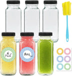 6 pack 8 oz Glass Juice Bottles with Lids, 250 ml Reusable Glass Water Bottles, Empty Drink Containers Drinking Jars with Brush, for Milk, Juicing, Kombucha, Ginger