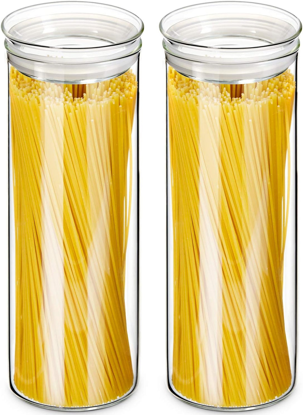 ZENS Glass Spaghetti Pasta Storage Container with Lids Set of 2, 65oz Tall Clear Airtight Food Storage Jar Canisters for Kitchen Pantry Noodles Flour Cereal Coffee Beans