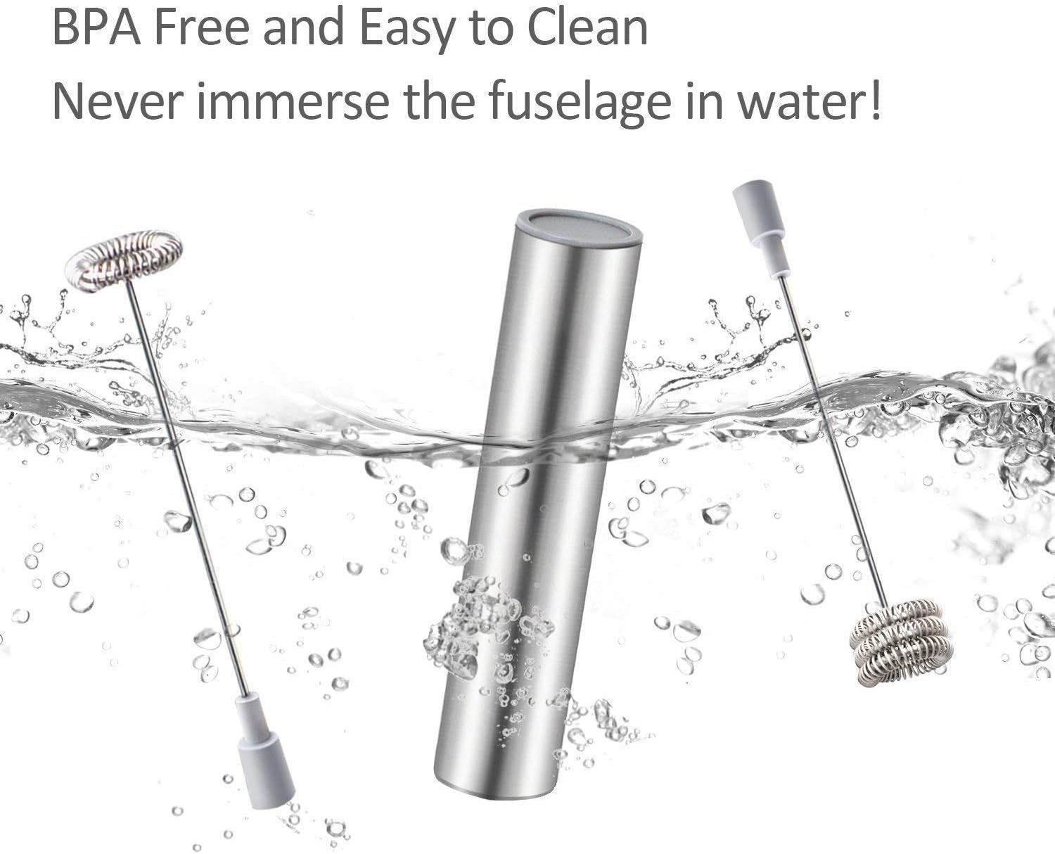 Milk Frother Handheld, Battery Operated Travel Coffee Frother Milk Foamer Drink Mixer with 2 Stainless Steel Whisks for Hot Chocolate, Batteries Included, Silver