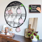 AJART Coffee Bar Decor Mug Holder: 22" Round Square Coffee Cup Rack for Home Kitchen Office Dining Room Cafe Bar