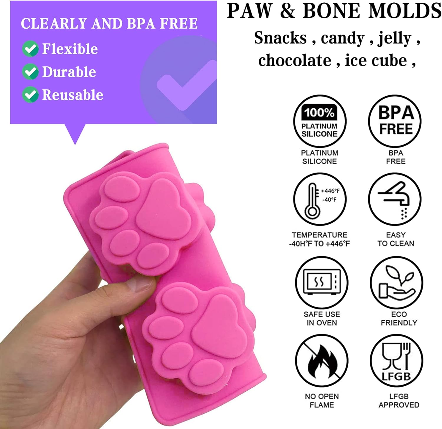 Puppy Dog Paw Silicone Molds,Non-Stick Food Grade Silicone Molds for Chocolate, Candy, Jelly, Ice Cube, Dog Treats Baking Mould(Set of 4PCS) (Blue Pink Purplish Red)