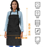 Under NY Sky Chef Apron – Professional Black Denim – Cotton Straps - Smart Pockets - Adjustable for Men and Women – Pro Chef, Cook, Kitchen, Baker, Barista, Bartender, Server Aprons
