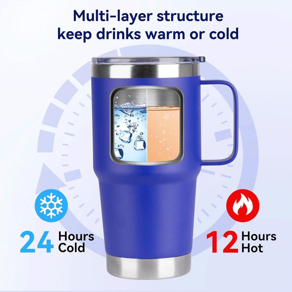 HASLE OUTFITTERS 20oz Tumbler Bulk with Lid, Stainless Steel Tumbler Bulk with Handle, Metal Insulated Travel Coffee Mug Set with Handle, Double Wall Vacuum Leak Proof Tumbler Cup, Blue 12 Pack