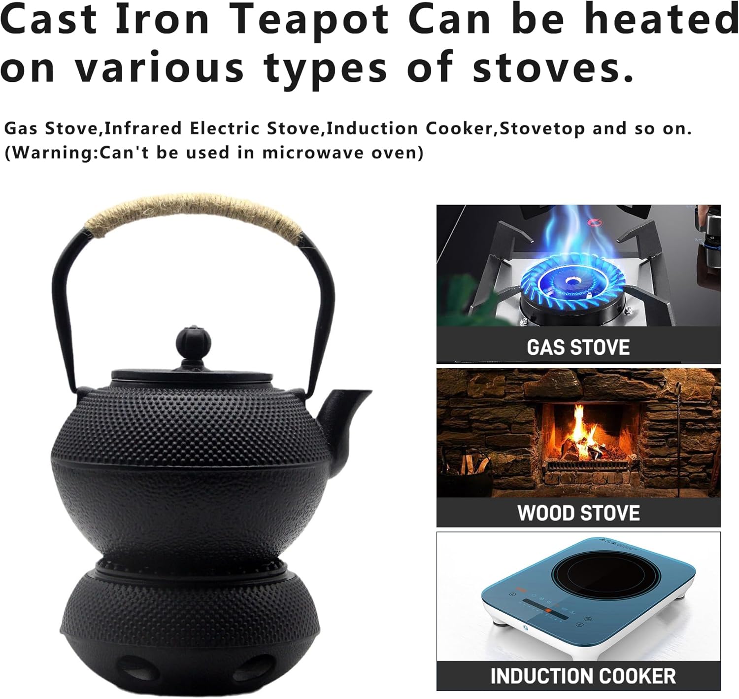 40.6oz Cast Iron Teapot Set with Cast Iron Warmer, Japanese Tetsubin Tea Kettle Set with Cups,Cast Iron Teapot with Stainless Steel Infuser and Enameled Interior for Stovetop Safe(1200ml)