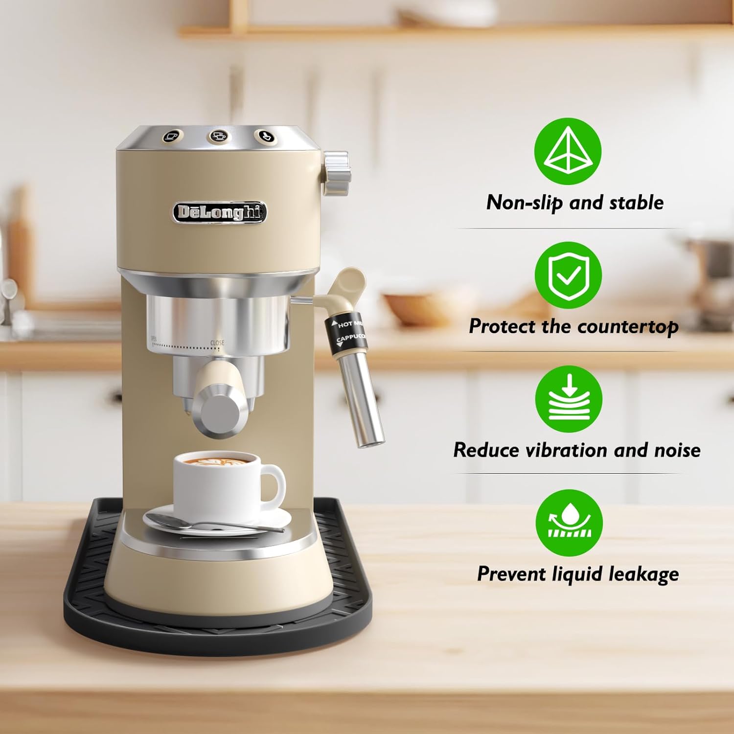 Silicone Coffee Mat,15.8"x 11.8"in Bar Mat for Countertop,Heat-Resistant,Non-Slip,Leak-Proof,Fit for Coffee Maker/Espresso Machine-Black