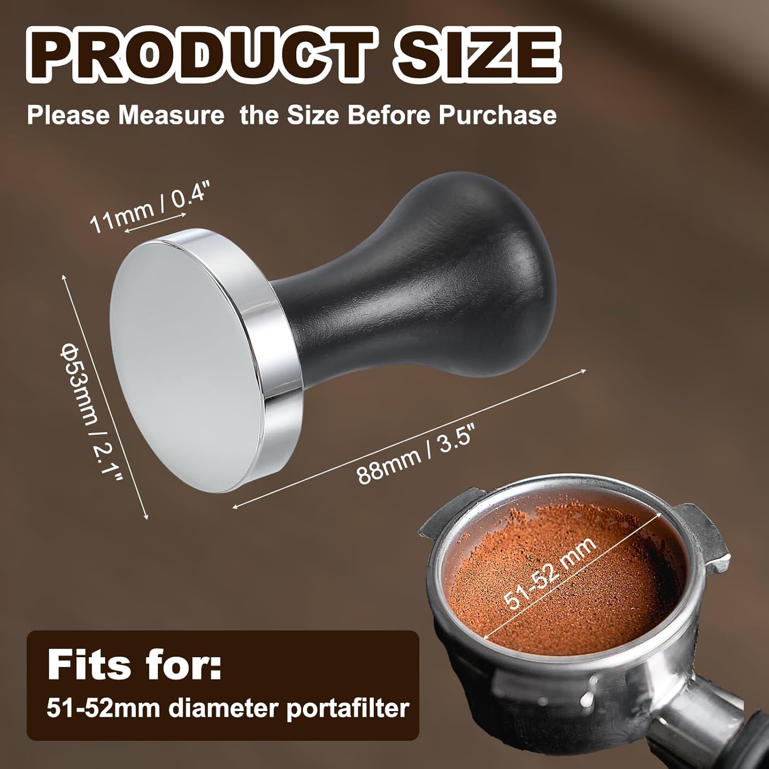 uxcell 53mm Coffee Tamper, Stainless Steel Espresso Press Tamper, Espresso Tamper with Wooden Handle Suitable for Coffee Shop, Restaurant Bar, Bakery (Black)