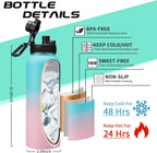 40 oz Insulated Water Bottle - Stainless Steel Water Bottles with Straw & Spout Lids, Paracord Handle, Carrier Bag, Protective Cup Mat, Keep Cold-48H & Hot-12H Metal Water Flask