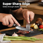 Sunnecko Damascus Steak Knife Set Non Serrated, Japanese VG10 Stainless Steel Steak Knife and Fork Set of 2, 5 Inch Steak Knives G10 Handle with Gift Box