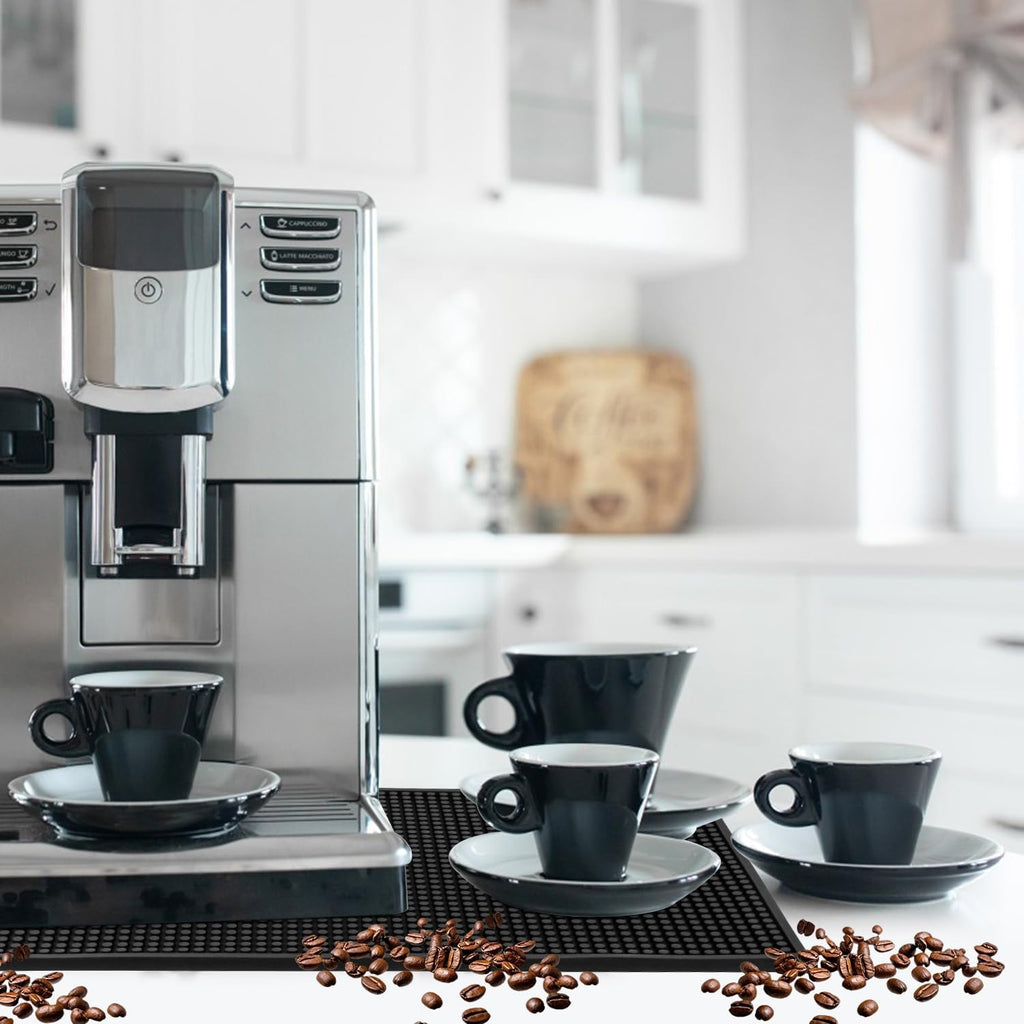 4 Pack 12 x 24 Inch Black Coffee Bar Mats, Rubber Bar Mat, Anti-Slip Bar Spill Mat for Countertop, Bartending, Kitchen, Dining Table