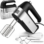 Hand Mixer Electric, 450W Kitchen Mixers with Scale Cup Storage Case, Turbo Boost/Self-Control Speed + 5 Speed + Eject Button + 5 Stainless Steel Accessories, For Easy Whipping Dough,Cream,Cake
