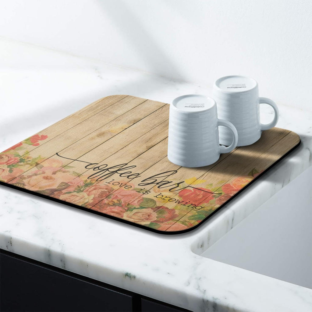 Dish Drying Mat for Kitchen Counter 16x18in Coffee Bar Washable Quick Dish Drying Pad Rubber Backed Absorbent Draining Mat