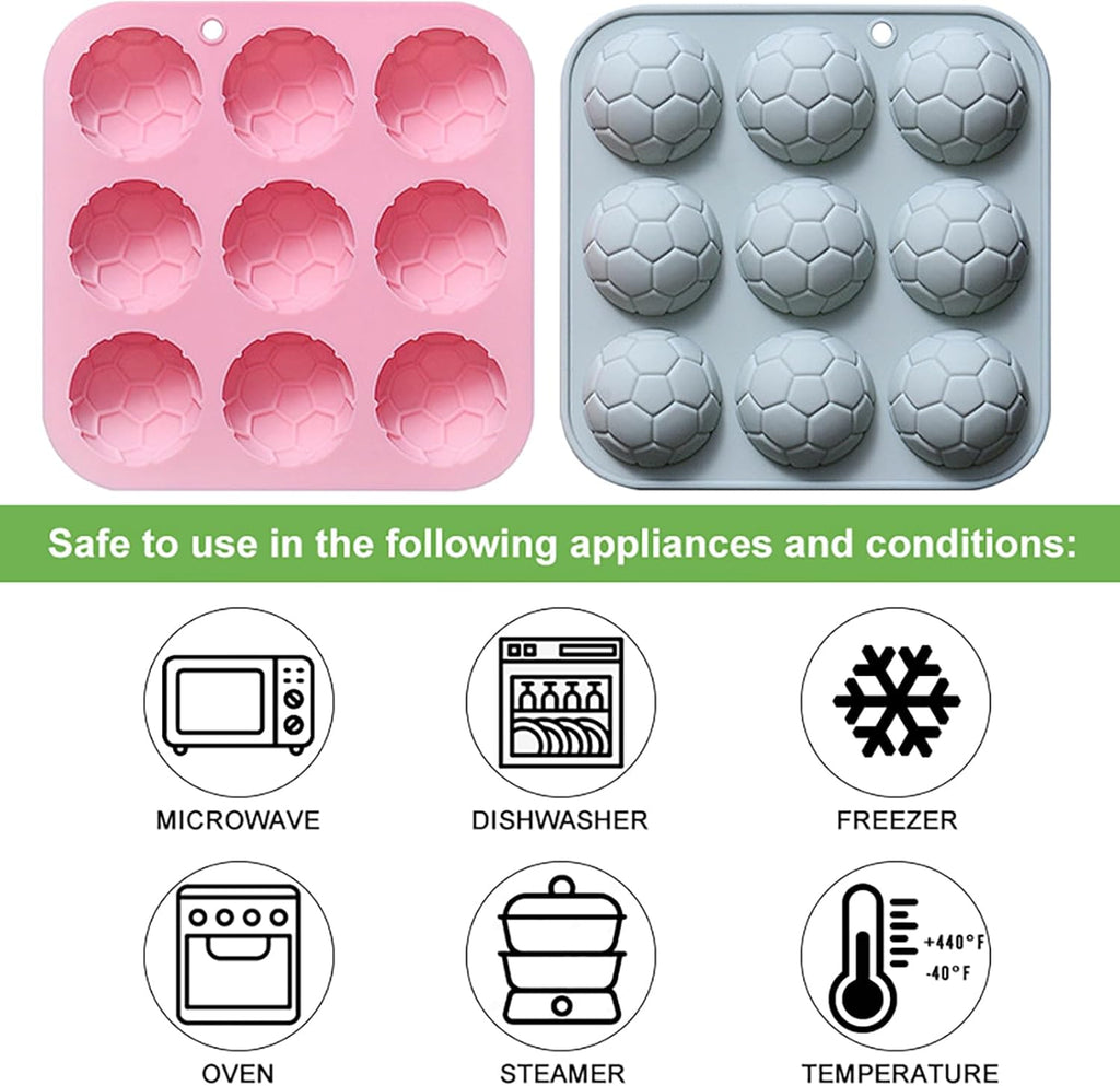 Soccer Chocolate Mold Set Silicone Baking Molds with Football, Goal, Reusable for Sports Party Treats, Birthday Cakes & Cupcakes - 2 Pack