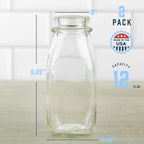 kitchentoolz 12 Oz Square Glass Milk Jugs with Caps - Perfect Milk Container for Refrigerator - 12 Ounce Glass Milk Bottle with Tamper Proof Lid and Pour Spout - Pack of 2
