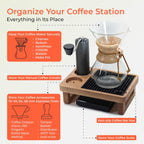 Coffee Organizer Station Oak Wooden Riser Display Stand, for Pour Over & Espresso Tools, Fits Chemex, Bodum, COSORI, Moka Pot, Manual Coffee Grinder, Coffee Scale, with Black Coffee Mat for Countertop