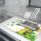 Giwawa St Patrick Dish Drying Mat Large Lucky Clover Tree Shamrock Dish Drainer Mats 18x24inch Spring Elf Hat Rainbow Colorful Fast Drying Absorbent Dish Drying Pad for Kitchen Counter Decor