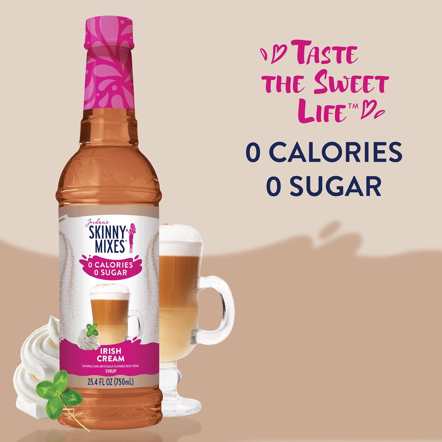 Jordan's Skinny Syrups Sugar Free Coffee Syrup, Irish Cream Flavor Drink Mix, Zero Calorie Flavoring for Lattes, Protein Shake, Food & More, Gluten Free, Keto Friendly, 25.4 Fl Oz, 2 Pack