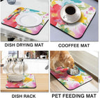 Dish Drying Mat, 16x18in, Watercolor Flower, Rubber Backed, Absorbent, Quick Dry, Fit Kitchen Counter, Bar, Under Sink, Dishes, Utensils, Dish Rack